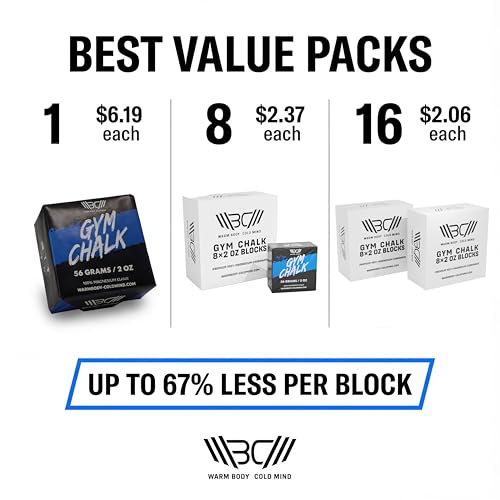 WARM BODY COLD MIND Sport Chalk Block - Gym Chalk for Weightlifting - Moisture-Absorbing Magnesium Carbonate - Gymnastics Hand Grip - style: 8 Blocks