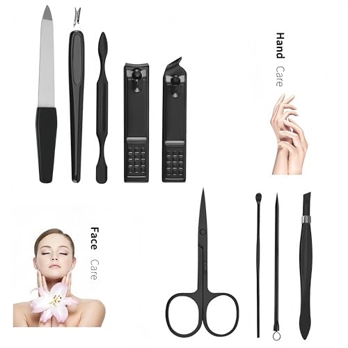 Manicure Set with Travel Case, Stainless Steel Nail Care Kit, 9-Piece Grooming Tools (Red) - color: Red
