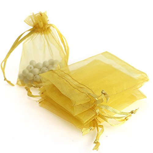 Boshen 100/200PCS Organza Gift Candy Sheer Bags Mesh Jewelry Pouches Drawstring Bulk for Wedding Party Favors Christmas (3" X 4"(100PCS), Gold) - color: Gold-3" X 4"(100PCS)