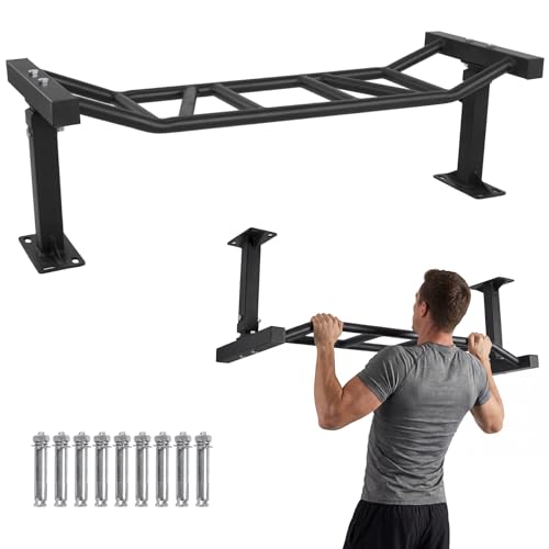 47 Inch Ceiling Mount Pull Up Bar, Heavy Duty Multi-Grip Chin Up Bar with Adjustable Height - 600LB Capacity Indoor Fitness Trainer for Home Gym & Garage Workout