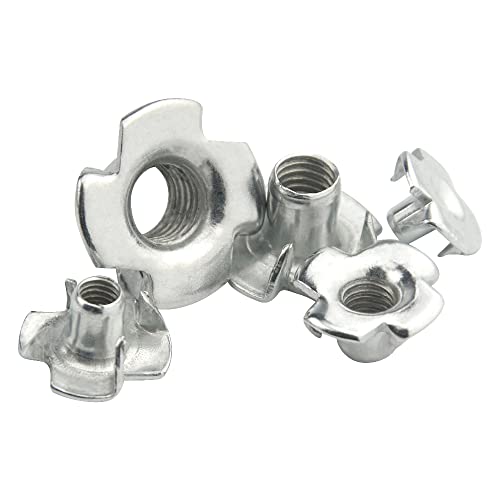 90Pcs M3 M4 M5 M6 M8 T Nuts Four Claw Nuts Assortment Kit Zinc Plated Carbon Steel for Woodworking Cabinetry Furniture Fastener Climbing Holds