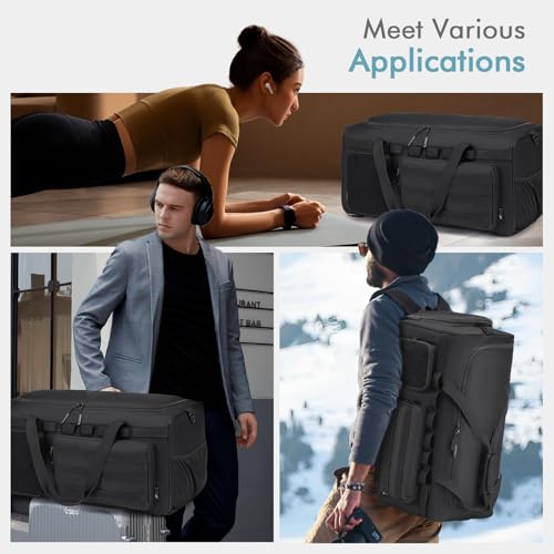Tactical Gym Bag for Men 55L Sports Duffel Bags 3 in 1 Travel Duffel Bag with Shoe Compartment Waterproof Workout Backpack Carry On Bag for Overnight Weekender Travel Black - style: 55l-black