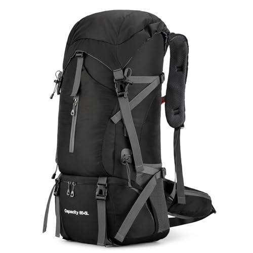 OKYUK 70L Hiking Backpack, Camping Hiking Back Pack, Water Resistant Lightweight Mountain Climbing Bag, Outdoor Camping Sport Daypack with Rain Cover, for Travel, Touring, Cycling (Black, 70L) - color: Black