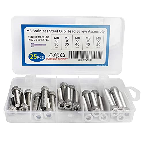 M8 x 30/35/40/45/50mm Screws and Nuts Hex Socket Head Screws M8 Bolts, 304 Stainless Steel, Bright Finish, Fully Threaded, Metric Allen Hex Drive, Assortment Kit 25PCS - size: M8×30/35/40/45/50mm