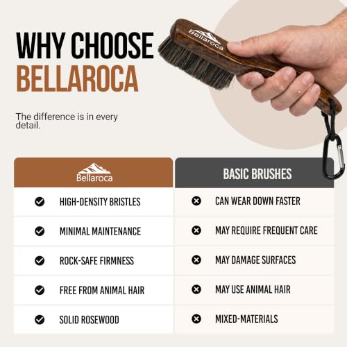 BELLAROCA® Climbing Brush with Rope and Carabiner – Rosewood Handle, Synthetic Bristles, Rock Climbing Brush and Bouldering Brush for Indoor and Outdoor Chalk Removal