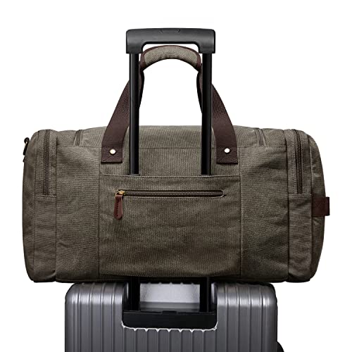 S-ZONE Large Canvas Travel Duffel Bag Weekend Overnight Bag with Shoes Compartment Holdall Gym Bag with Multi-Pockets for Men and Women, Army Green, X-Large | Water-resistant, X-Large Size, Multi-Pockets, Removable Shoulder Strap, for Gym or Travel, Army