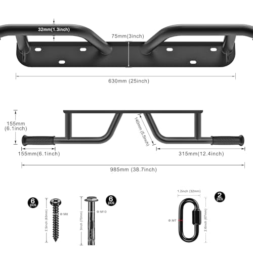 SELEWARE Heavy Duty Welded Pull Up Bar Wall/Joist/Ceiling Mount Chin Up Bar | Multifunctional Pull-up Bars w/Resistance Band Hooks for Home Gym Strength Training, Sturdy Steel Construction Support 500 lb - color: C1: Black Wall Mount Pull Up Bar