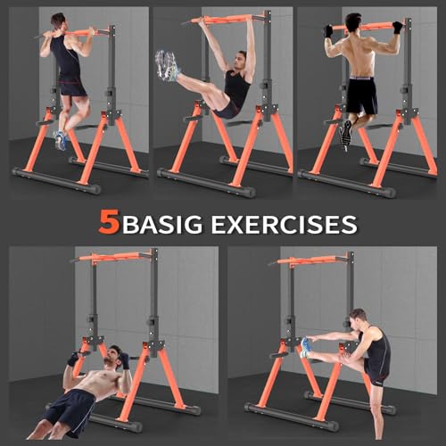 Z ZHICHI Foldable Pull-Up Dip Station Weight Capacity 400LBS - color: orange