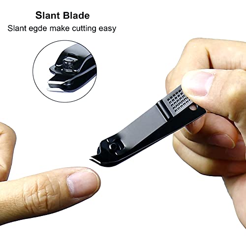 4 Pieces Nail Clippers Set, Ultra Sharp Sturdy Black Stainless Fingernail, Toenail Clipper Cutters and a nial File with Leather Travel Pouch (Black& Black Pouch)