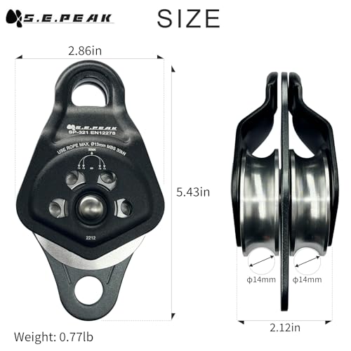 30kN Upgraded Rescue Double Pulley Sheave with Swing Plate,CE High Strength Pulley for Backyard Zipline, Climbing, Rock Rescue Lifting, Hauling, Fit Rope up to 13 mm/Holds Up to 6750lbs,Black - color: Black