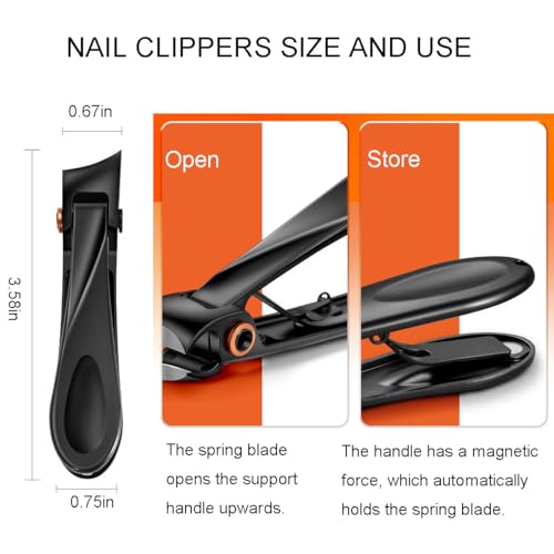 Diagonal Nail Clippers with Large Opening, Stainless Steel, Double-Sided Curved Blade, for Thick Toenails and Nail Groove - color: Dark Black