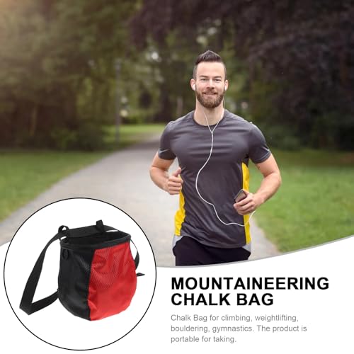 Climbing Chalk Bag Waist Pouch Adjustable Outdoor Bouldering Chalk Storage Bag for Gymnastics and Weightlifting with Drawstring Closure, Red-Black