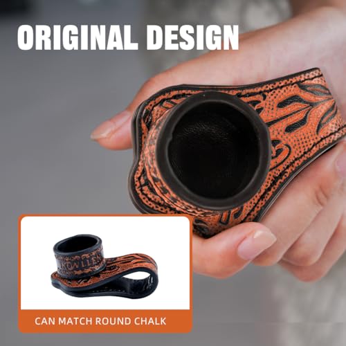 KONLLEN Leather Magnetic Chalk Holder, Pool Cue Accessory | Round or square engraved leather holder keeps billiard chalk secure and easy to reach during pool play. - color: VT Holder-Black-round