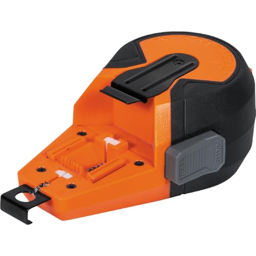 Klein Tools CHLK50R Chalk Line Tool, 50-Foot Auto-Retracting Reel, Mess-Free Refill, Includes 1.2-Oz Red Chalk - color: Red, style: Red Auto Retracting