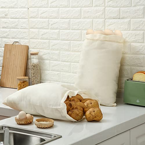 Tatuo 50 Pcs 12 x 15 Inches Cotton Bags with Drawstring Large Reusable Produce Bags Linen Empty Storage Pouches Canvas Fabric Sachet for Bread Food Storage - size: 12 x 15 Inches (Pack of 50)