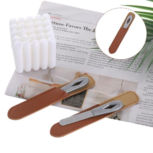 2 Pack Small Metal Nail File 3.5 in Mini Stainless Steel Manicure Filer Double Sided Fingernail Files with Anti-Slip Handle and Leather Case Travel Nail Filer for Men and Women, Silver