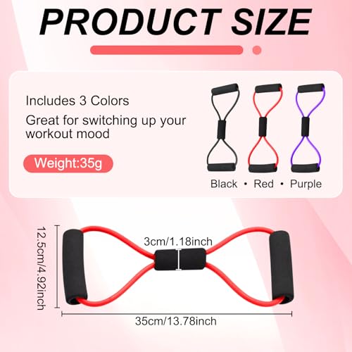 Figure 8 Fitness Resistance Bands with Handles, Exercise Elastic Bands for Women Arm Shoulder Back Leg Chest Stretch, Workout Equipment for Yoga, Pilates, Physical, Therapy, Home Gym Fitness, 3 Pack