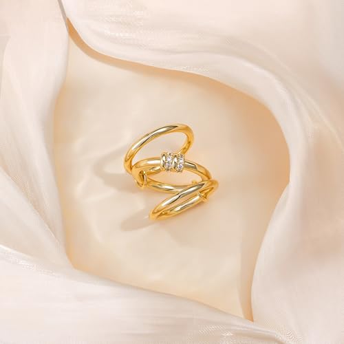 Gold Stackable Rings for Women Non Tarnish, Dainty 14K Gold/Silver Plated Cubic Zirconia Spinelli Ring Chunky Multi Rings Mixed Metals Ring Stack Set Non Tarnish Jewelry - color: Plain-Gold, size: 5