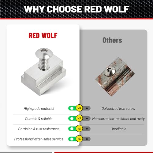 RED WOLF Thread 3/8"-16 T-Slot Nut Button Socket Cap Screw 10 Pack for Toyota Tundra Tacoma Pickup Truck Cargo Bed Rail Deck Cleat Rack Trail 304 Stainless Steel Tie Down w/Wrench