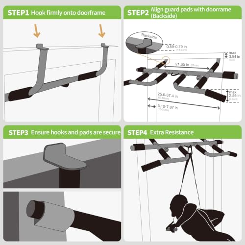 New Upgrade Pull Up Bar for Doorway with Ergonomic Grip - Upto 440 Lbs Capacity, No Screwing or Slipping - USA Original Patent, Designed, Shipped, Warranty