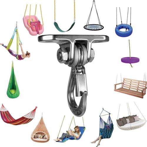 Heavy Duty Swing Hanger Stainless Steel 180° Smooth Operation Screws Bolts, Playground Porch Swing Set Trapeze Wooden Sets Indoor Outdoor - size: 3.9"