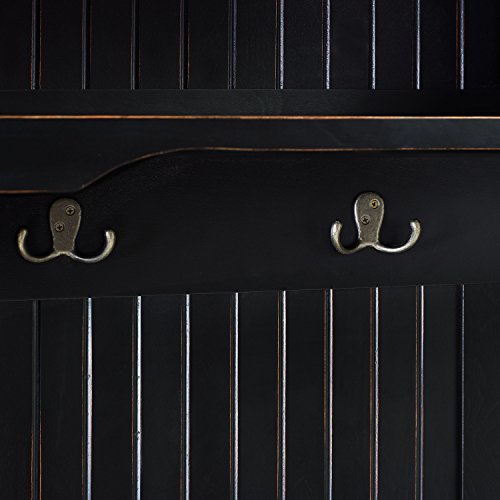 Crosley Furniture Seaside Hall Tree with Shoe Rack Bench and Hooks for Hanging Storage, Distressed Black - color: Distressed Black, style: Hall Tree