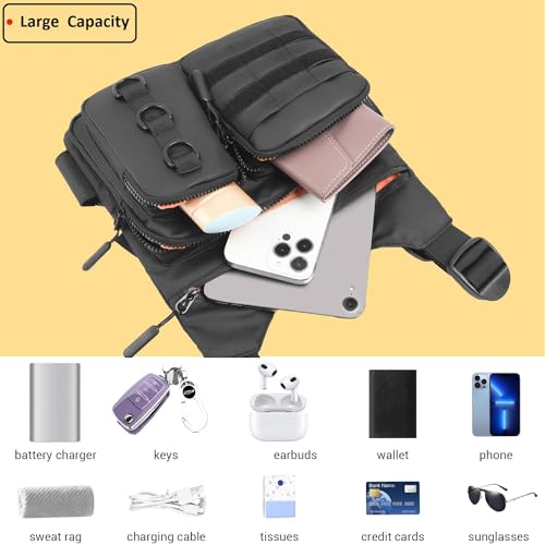 Criuage Tactical Chest Bag for Men, Lightweight Adjustable Running Vest, Water Resistant EDC Chest Pack with Water Bottle Pocket, Breathable Back Pad for Hiking Cycling Fishing Travel (Black) - color: Black
