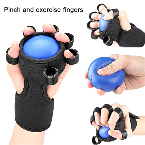 Grip Strength Trainer & Finger Therapy Exercise Ball for Contracture Stroke Recovery & Arthritis, Strap With Adjustable Finger Size, Fits Left or Right, 1 Pack