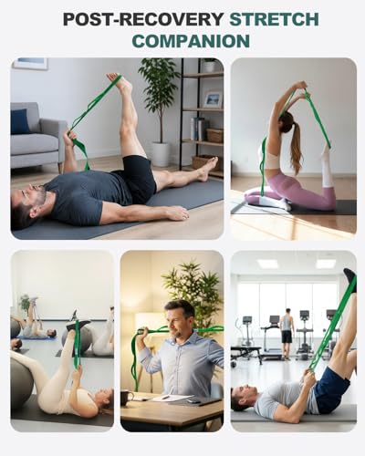 Trideer Stretching Strap with Loops & Leg Lifter, Non-Elastic PT-Style Physical Therapy Strap for Knee Replacement Rehab, Hamstring, Calf & Back Stretcher Mobility, Hip, Shoulder & Yoga - color: Green