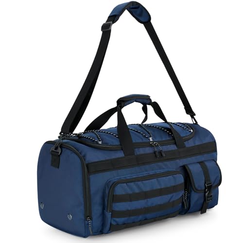 Gonex 45L Duffel Bag for Men, 3 in 1 Convertible Carry Gym Duffle with Shoe Compartment, Tactical Gear Loops, Water-Repellent Lining, Workout & Travel Bag (Dark Blue) | Shoe compartment, Tactical gear loops, Water-repellent lining, 5 zip pockets, Weekend