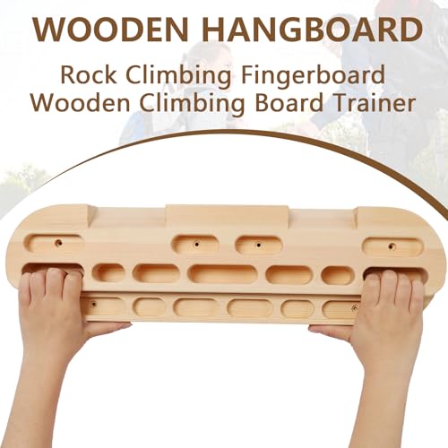 Climbing Hangboard for Rock Climbing Training – Wooden Fingerboard with Multi-Grip Design – Strengthen Fingers & Grip – Easy Mount for Home & Gym - color: Brown 1