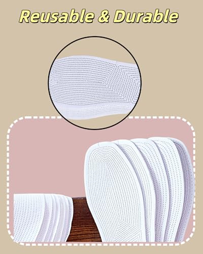 Shoe Inserts for Women, 4 Pairs Cotton Barefoot Insoles, Breathable Washable Pads for Sweaty Feet, Ideal for Flats & Work Shoes (White, 7 Women / 6 Men) - size: 7 Women / 6 Men