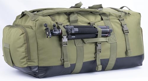 Large Duffle Bag Duffel Pack with Backpack Shoulder Straps and Shoes Compartment 105L for Sports Travel Hunting Camping. - color: Olive Green