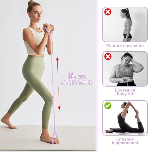 Figure 8 Fitness Band with Handle,Exercise for Arm & Shoulder,Yoga,Stretch | Non-Slip Ropes ,Elastic Bandsfor Women,Back Training Exercise Equipment - color: pink