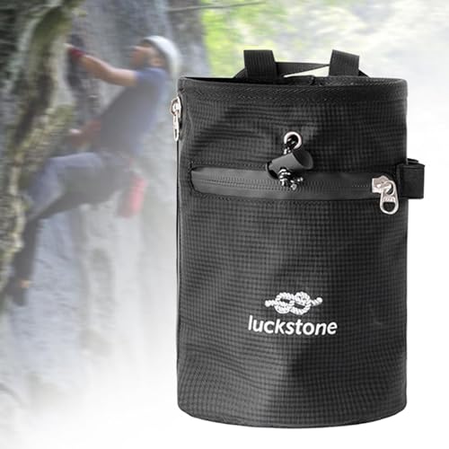 Chalk Bag for Rock Climbing with Storage Compartment and Adjustable Waist Strap for Fitness, Black