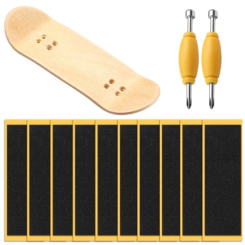 10 Pack Fingerboard Foam Grip Tape, Maple Wooden Fingerboard 100x34mm with Screwdriver, Mini Skateboard Grip Tape Anti Slip Stickers for Professional Finger Skateboard Enthusiasts