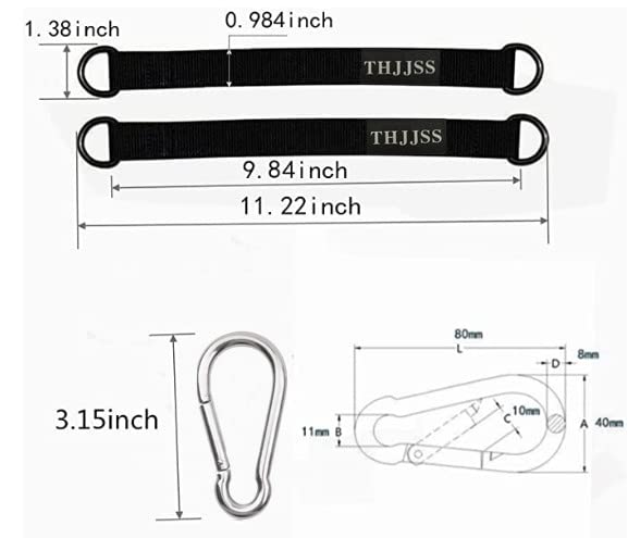 Hammock Tree Swing Straps Kit, Short Hanging Straps 2 Pack | 2 Heavy Duty Hook Clasps, Holds 440lbs, For Swing Hammocks Seat, For Pulley System Gym Equipment