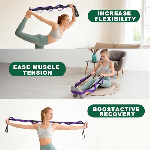 Acozycoo Stretching Strap with Loops,Non-Elastic Yoga Strap for Physical Therapy,Knee Replacement Recovery & Plantar Fasciitis,Leg Stretcher Band for Flexibility & Hamstring Rehab - color: Purple