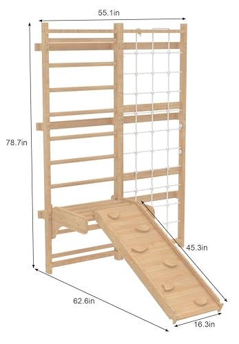 Avenlur Neem Swedish Ladder Wall Gym Adult & Kids Climbing Wall (79 in) | 5-in-1 kids home gym: climbing wall kids love, indoor swing for kids, pull up bar for kids, stair slides indoor for kids - size: 79"