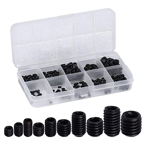 200Pcs Allen Head Socket Set Screws Internal Hex Drive Cup Point Grub Screw Assortment Kit Metric M3/M4/M5/M6/M8 - color: Black