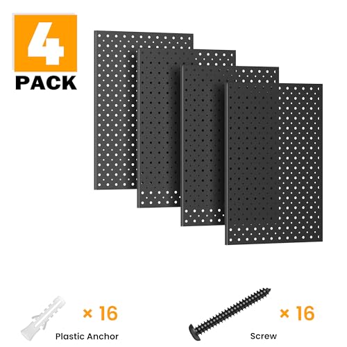 Pegboard Smith Metal Pegboard Panels, 16" x 12" Heavy-Duty Steel Peg Boards for Garage Tool Storage, Wall-Mounted Pegboard Organizer System (Pack of 4, Black) - color: Black
