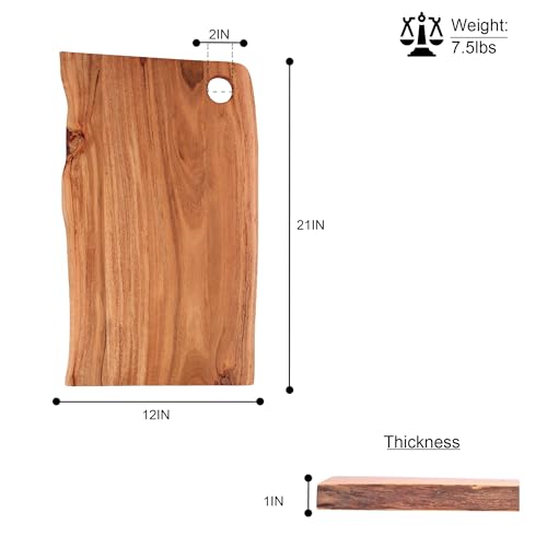 GoCraft Acacia Wood Live Edge Cutting Board โ with Hole for Hanging | Rustic Rectangular Wooden Chopping Board | Charcuterie Cheese Tray | Food Serving Platter | Farmhouse Dรฉcor (Large) - size: 21"L x 12"W