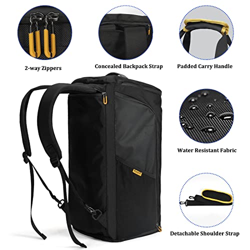 Raipult Gym Duffle Bag for Men Women, Travel Duffel Bag Backpack with Shoe Compartment & Wet Pocket, 50L Waterproof Sports Overnight Weekender Bag with USB Port, Black