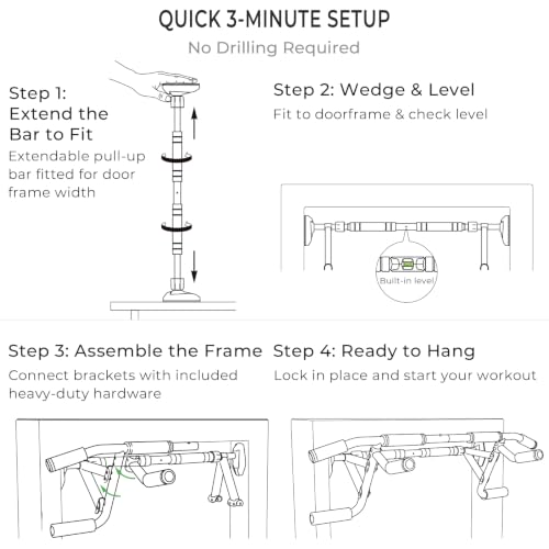 EAST MOUNT Doorway Pull Up Bar, Adjustable Height, Leave Installed, Full Range Pull-Ups, No Drill Home Gym Equipment, Multi-Grip Pull Up Bar, Holds up to 440 LBS