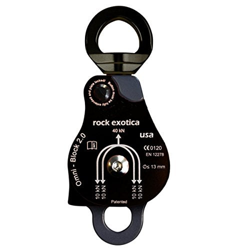 Rock Exotica Omni-Block Swivel Pulley – High-Strength Swivel Pulley with Sideplate Access for Rigging – Made in The USA - style: 2.0" Double Black