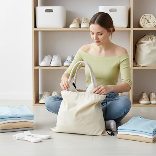 6 Pack Cotton Shoe Bags for Travel & Storage - 17.7"x13.8" Dustproof Drawstring Pouches, Washable & Reusable Cotton Organizers (Beige)