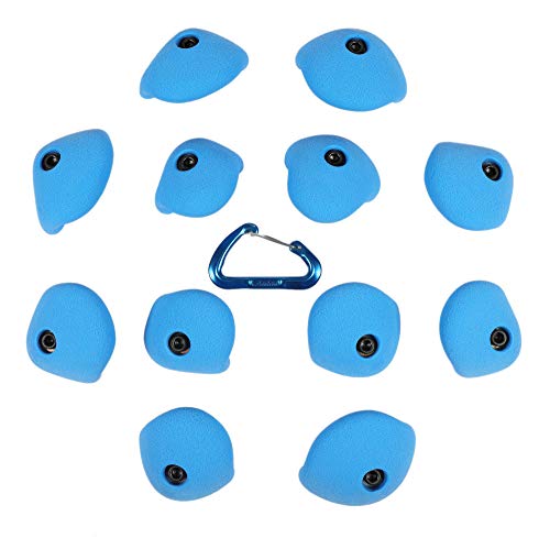 Atomik Rock Climbing Holds Set of 12 Bolt-On Medium Double Incut Roof Jugs in Blue