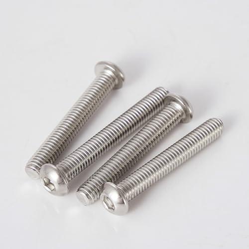M6-1.0 Button Head Socket Cap Bolts Screws - 20/25/30/35/40mm Length Kit,304 Stainless Steel(A2-70), Allen Drive, Bright Finish, Fully Threaded, 50-Piece Set - size: 304-Button-M6-20-40mm