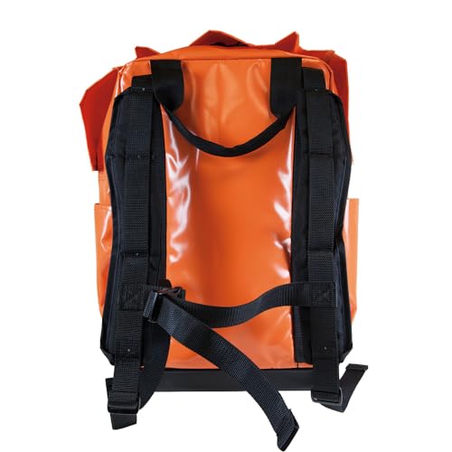 Klein Tools 5185ORA Tool Bag Backpack, Made in USA, Lineman Backpack, Adjustable Padded Shoulder Straps, Double-Stitched Bottom with Drain Holes, Orange