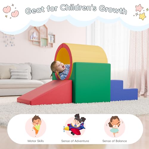 TOLEAD Tunnel/Ramps Foam Climber, Climb & Crawl Foam Activity Play Set for Toddlers and Kids, Safe Indoor Crawling Gym Equipment for,Infant,Baby Waterproof Easy to Clean - color: Tunnel/Ramp